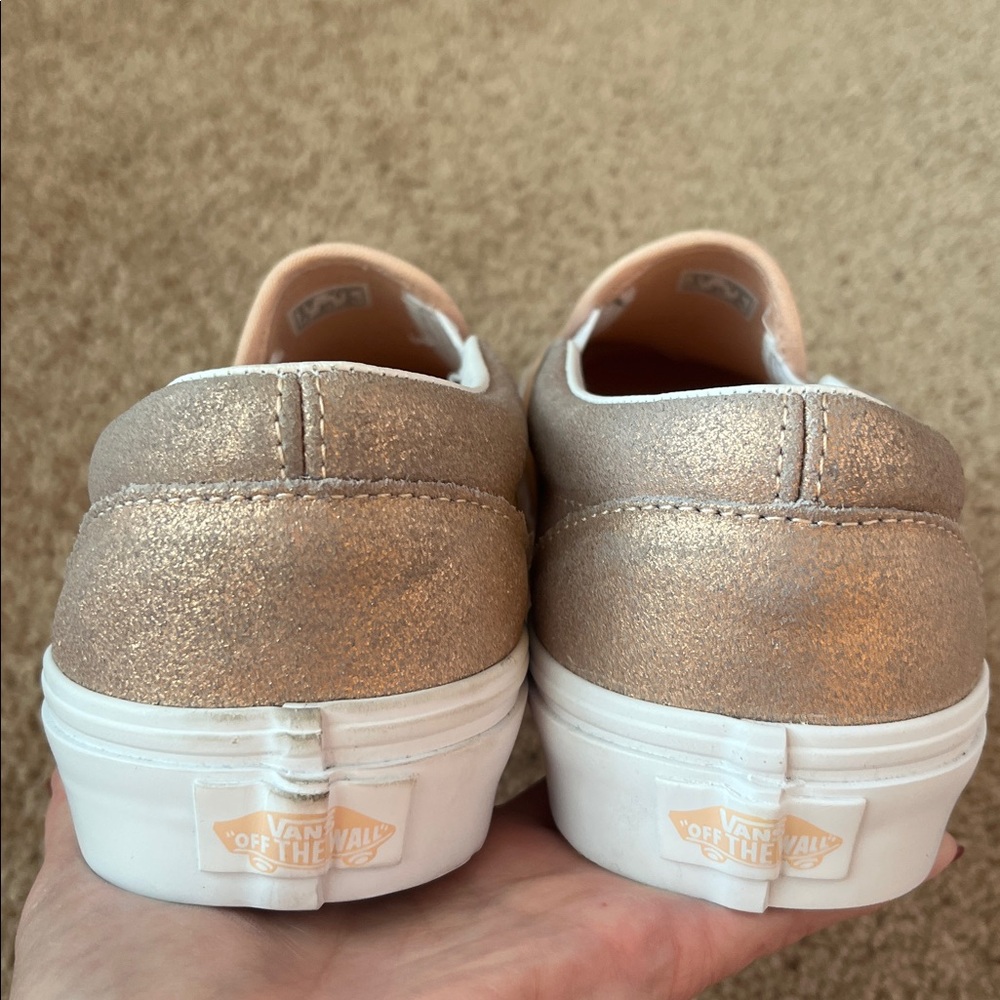 Vans Unisex Rose Gold Shimmer Slip Ons M8 W9.5 - Picture 4 of 8